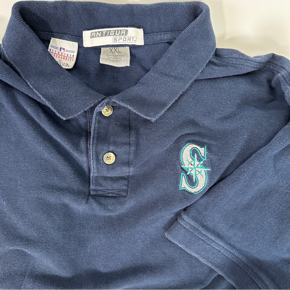 VTG‎ Antigua Seattle Mariners Men’s XXL Cotton Navy Blue Polo